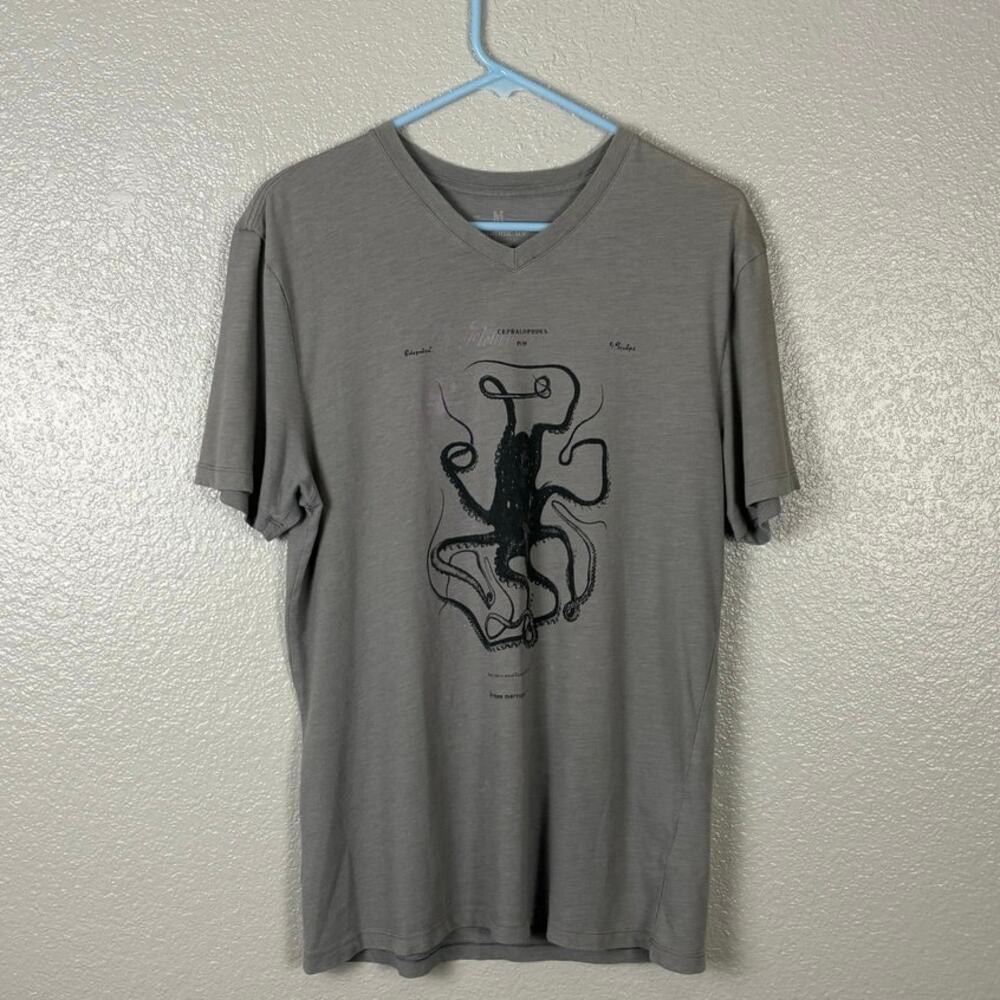 Banana Republic Sz M V-Neck Graphic Tee Gray Kraken Octopus Design Hipster Shirt